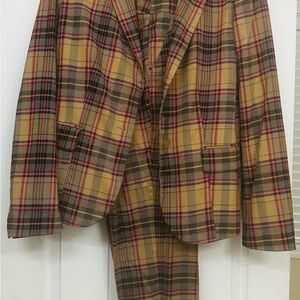 New York & Company Plaid Pantsuit - Brown and Red